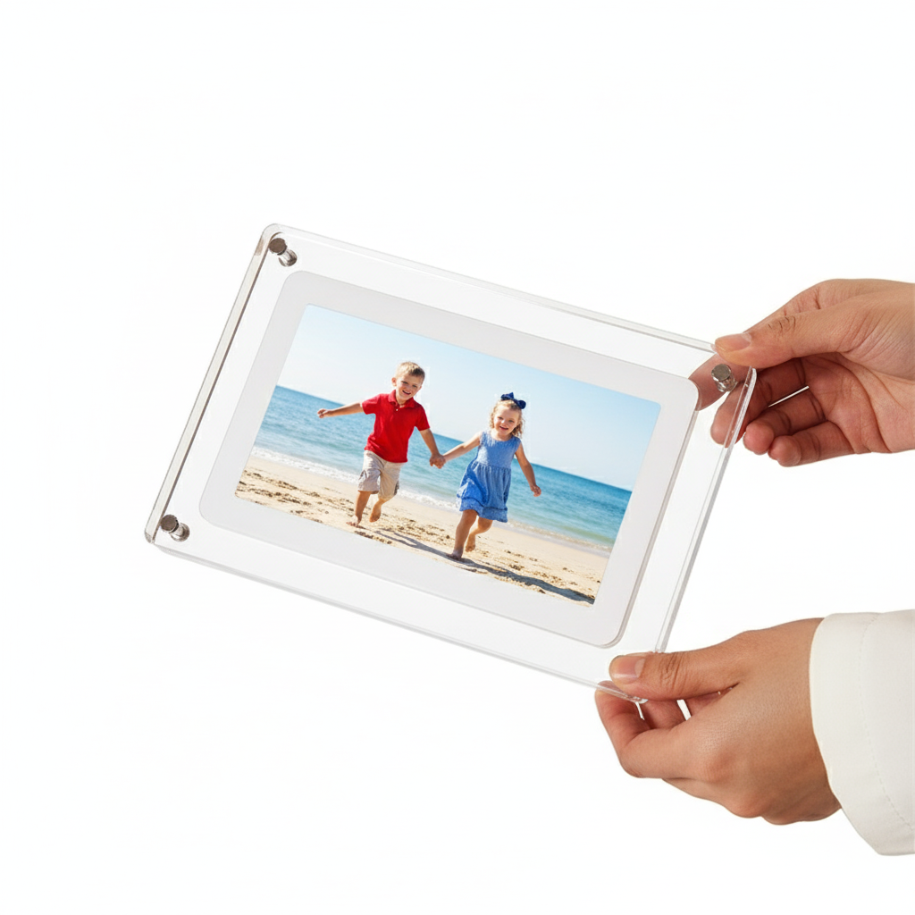 Crystaview Clear Acrylic Video Frame – Modern Digital Photo Album with HD Display