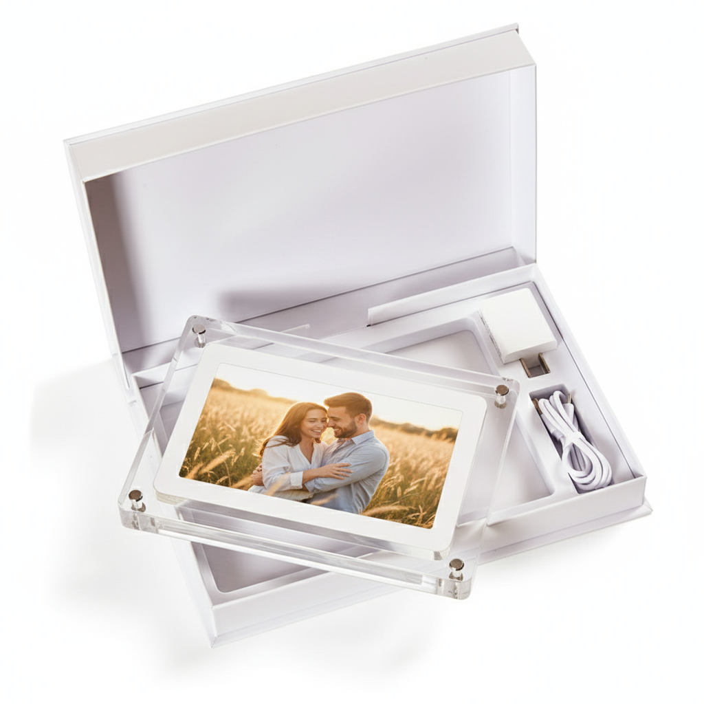 Crystaview Clear Acrylic Video Frame – Modern Digital Photo Album with HD Display